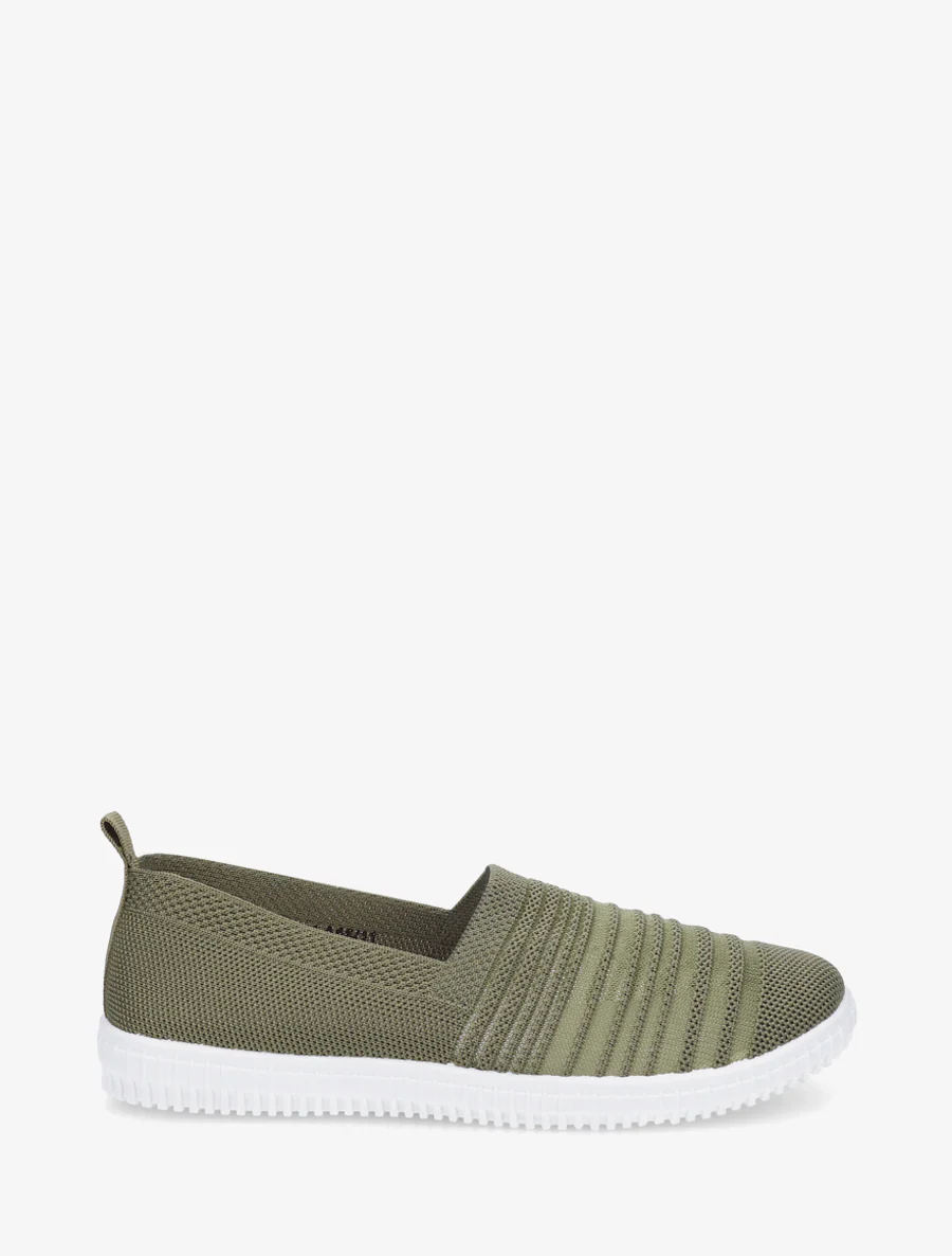 Slip-on en maille ajourée rayée - Kaki