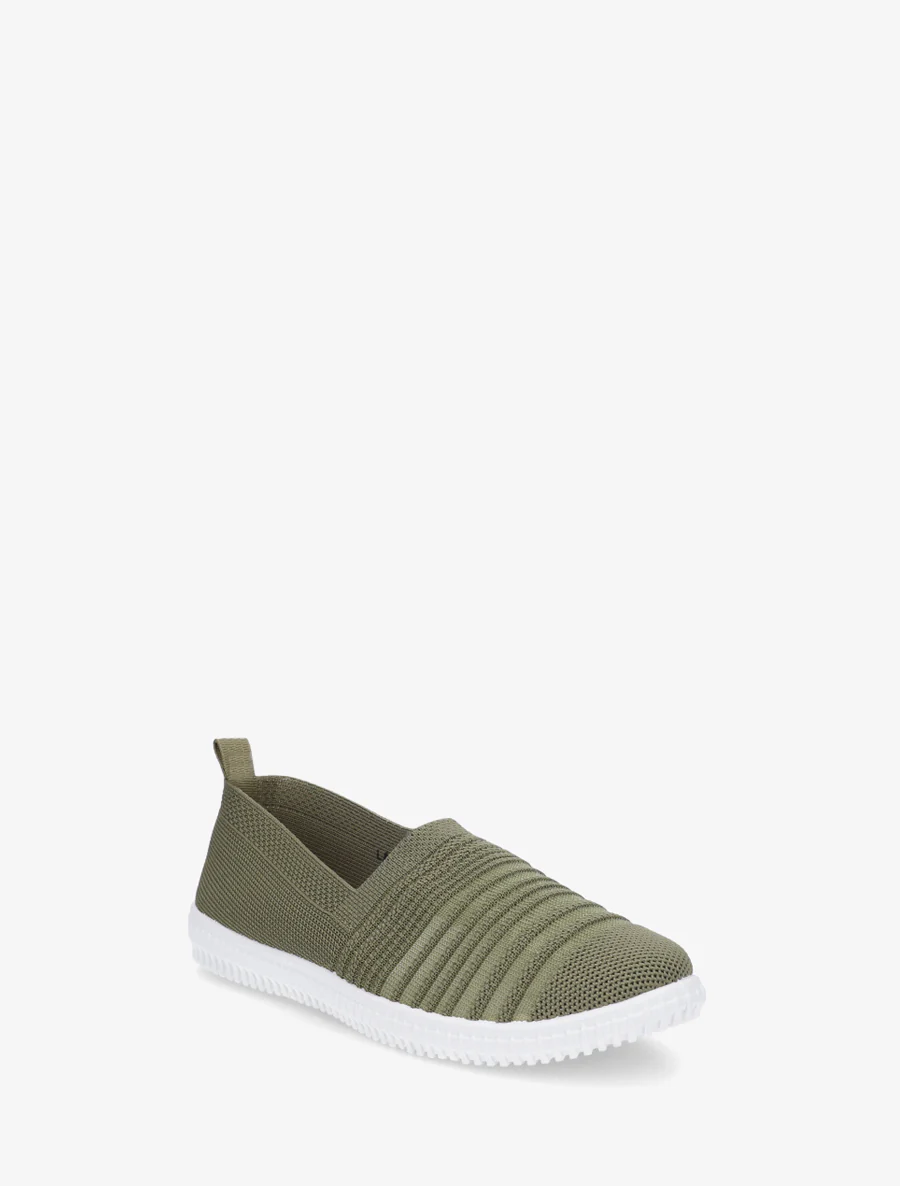 Slip-on en maille ajourée rayée - Kaki - Image 2