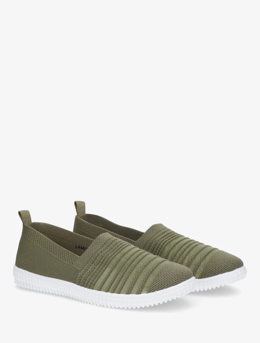 Slip-on en maille ajourée rayée - Kaki - Image 4