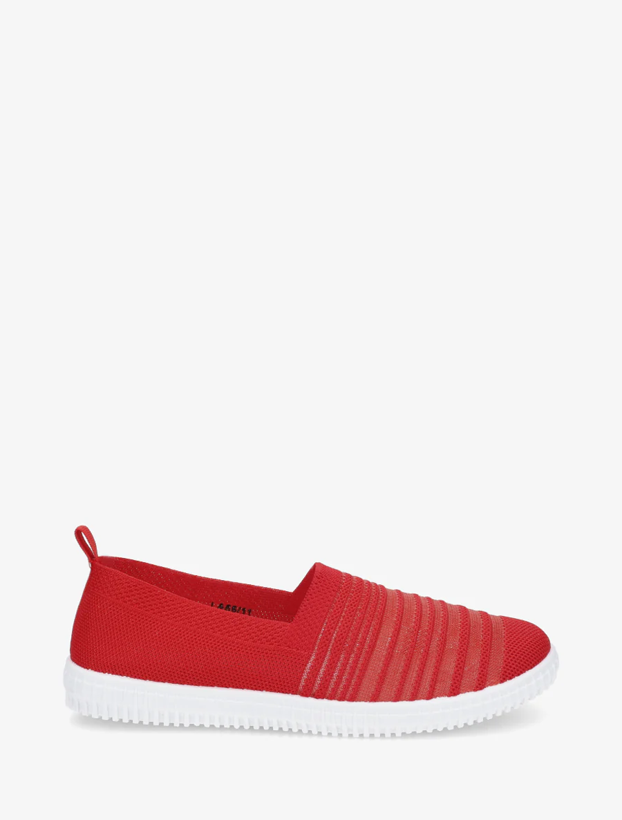 Slip-on en maille ajourée rayée - Rouge