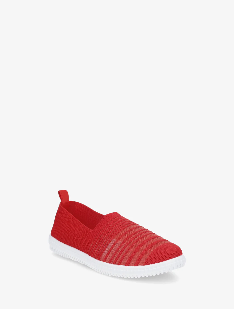 Slip-on en maille ajourée rayée - Rouge - Image 2