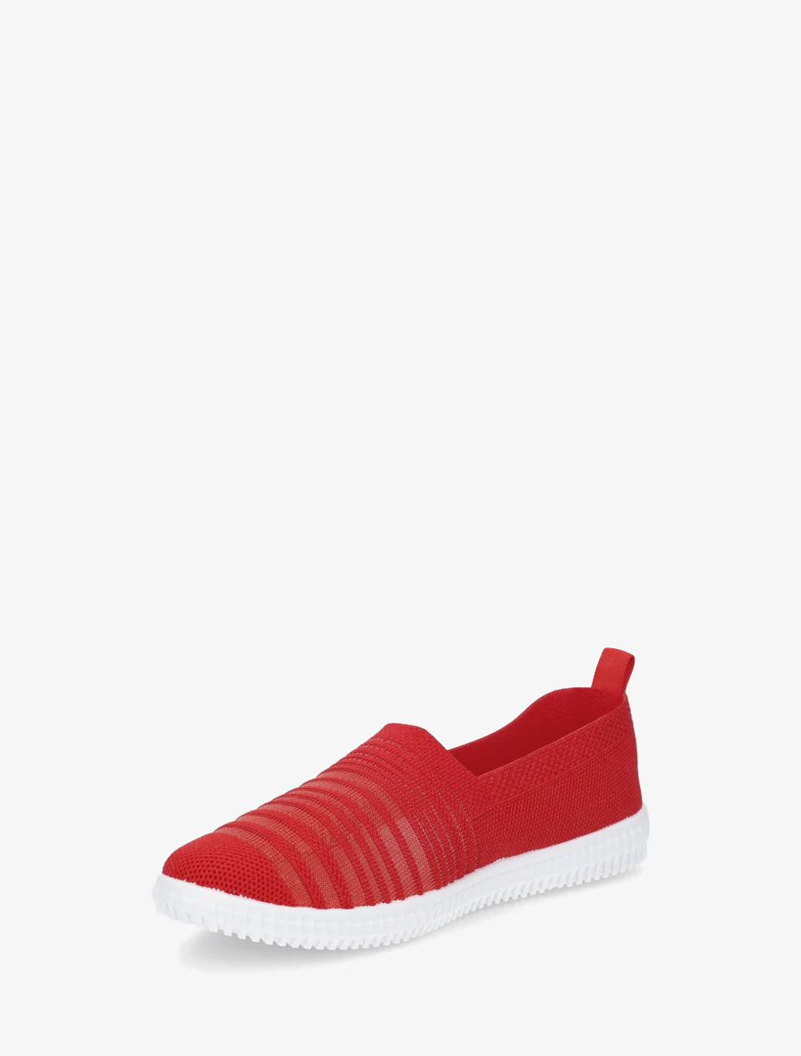 Slip-on en maille ajourée rayée - Rouge - Image 3