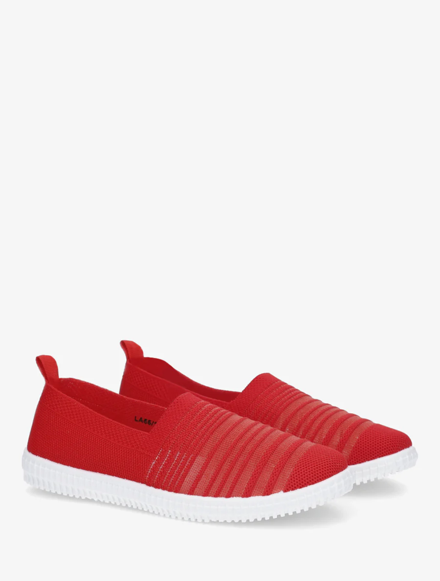 Slip-on en maille ajourée rayée - Rouge - Image 4