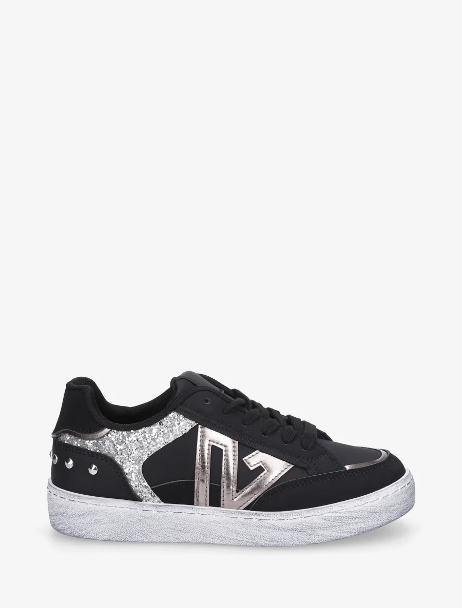Sneakers à bande pailletée et contrefort clouté - Noir