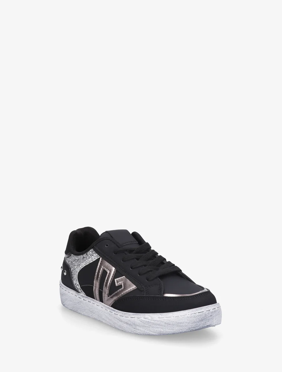 Sneakers à bande pailletée et contrefort clouté - Noir - Image 2