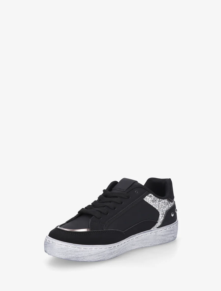 Sneakers à bande pailletée et contrefort clouté - Noir - Image 3