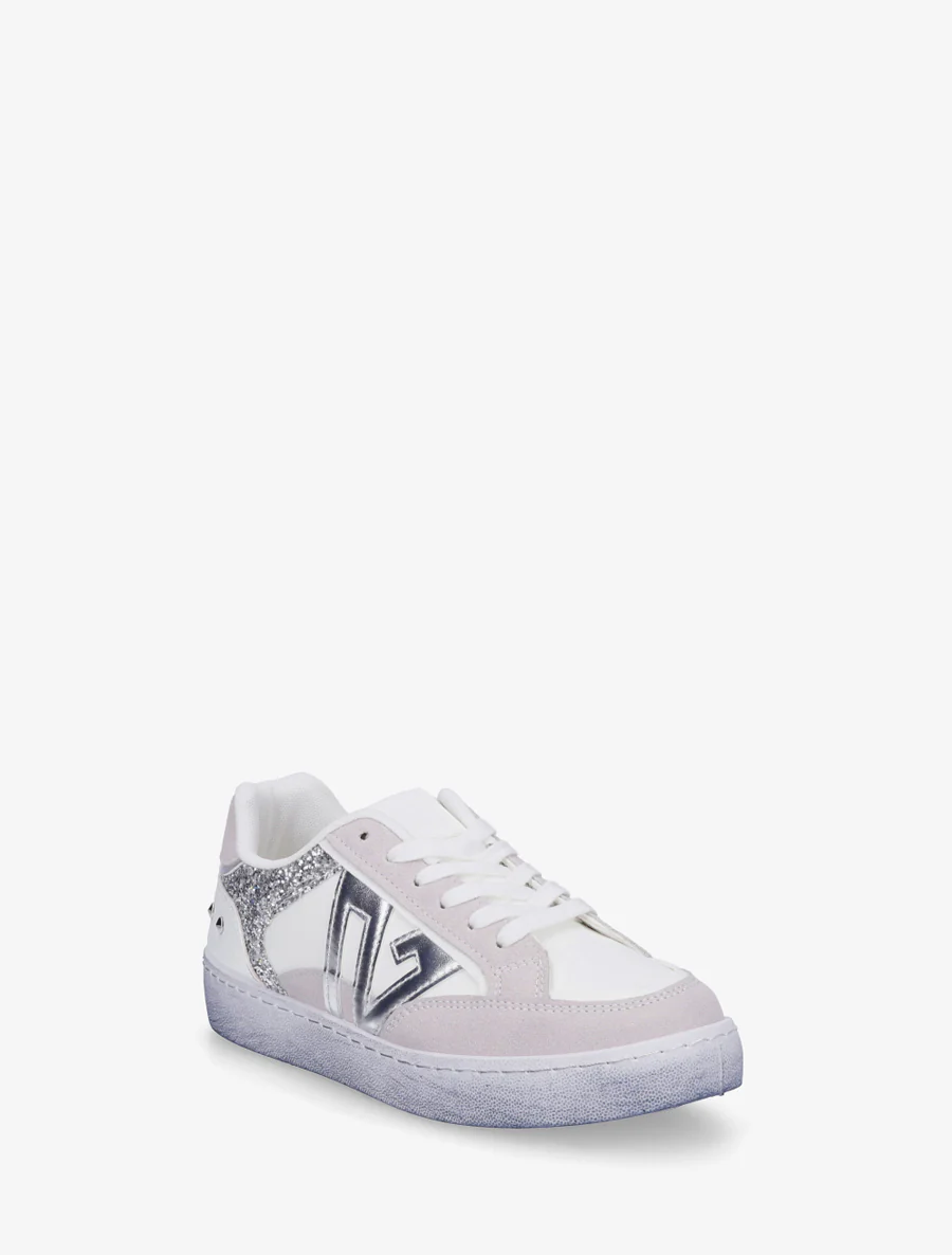 Sneakers à bande pailletée et contrefort clouté - Blanc - Image 2