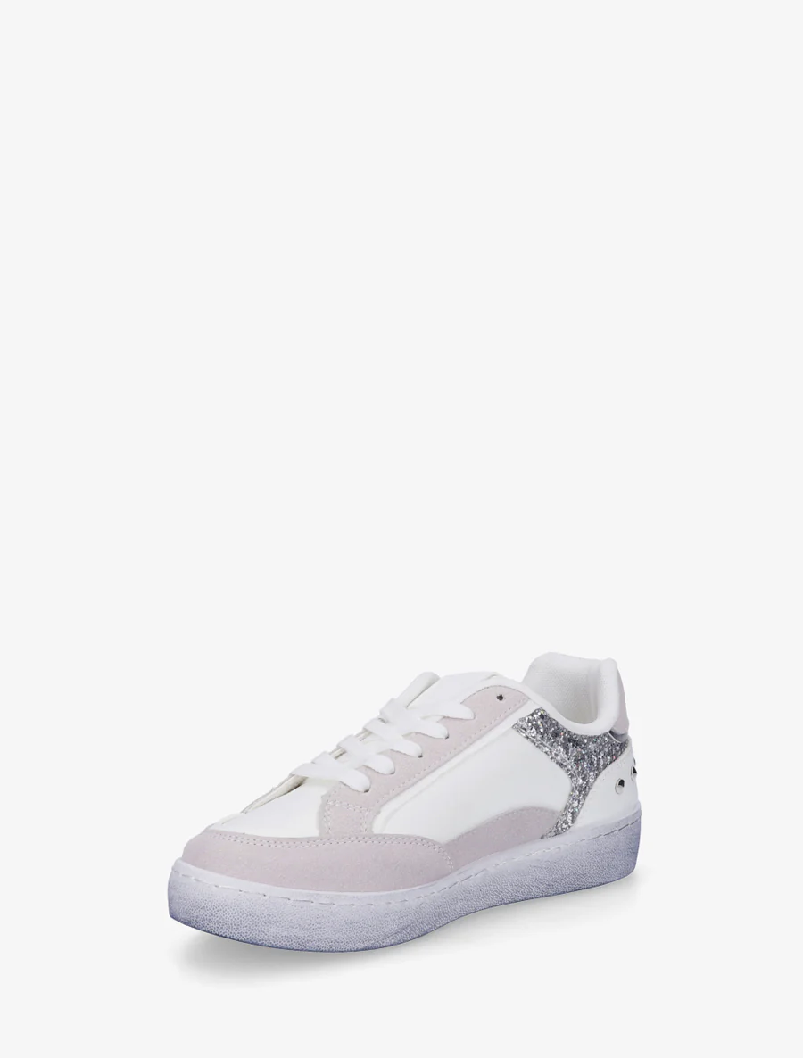 Sneakers à bande pailletée et contrefort clouté - Blanc - Image 3