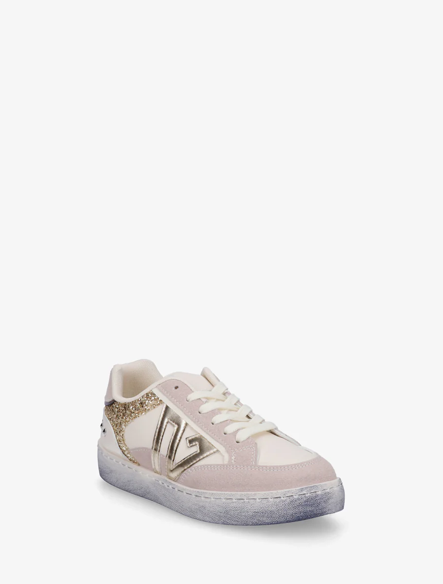 Sneakers à bande pailletée et contrefort clouté - Beige - Image 2