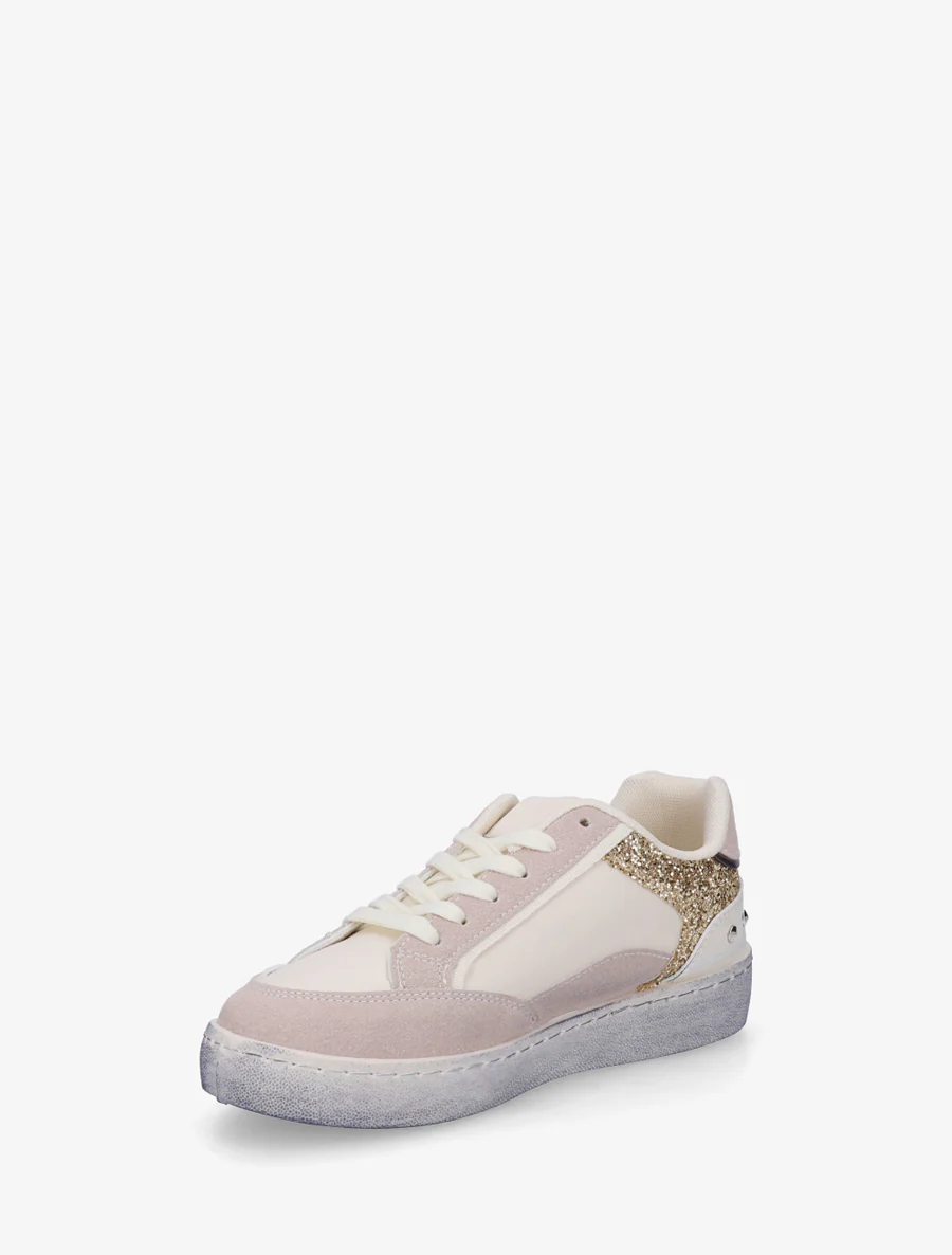 Sneakers à bande pailletée et contrefort clouté - Beige - Image 3