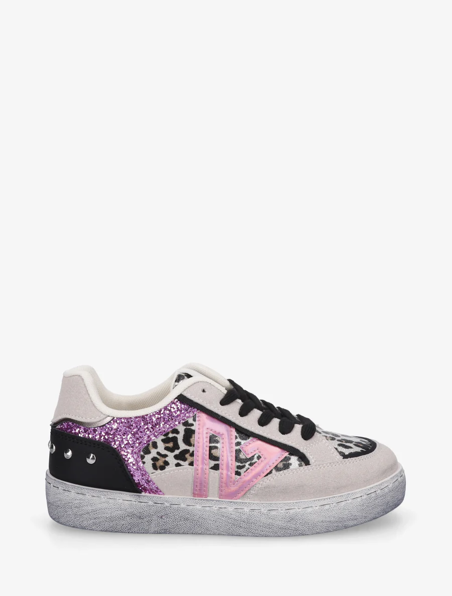 Sneakers à bande pailletée et contrefort clouté - Violet