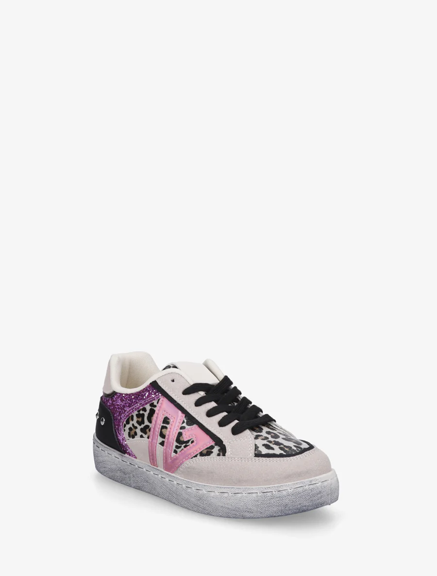 Sneakers à bande pailletée et contrefort clouté - Violet - Image 2