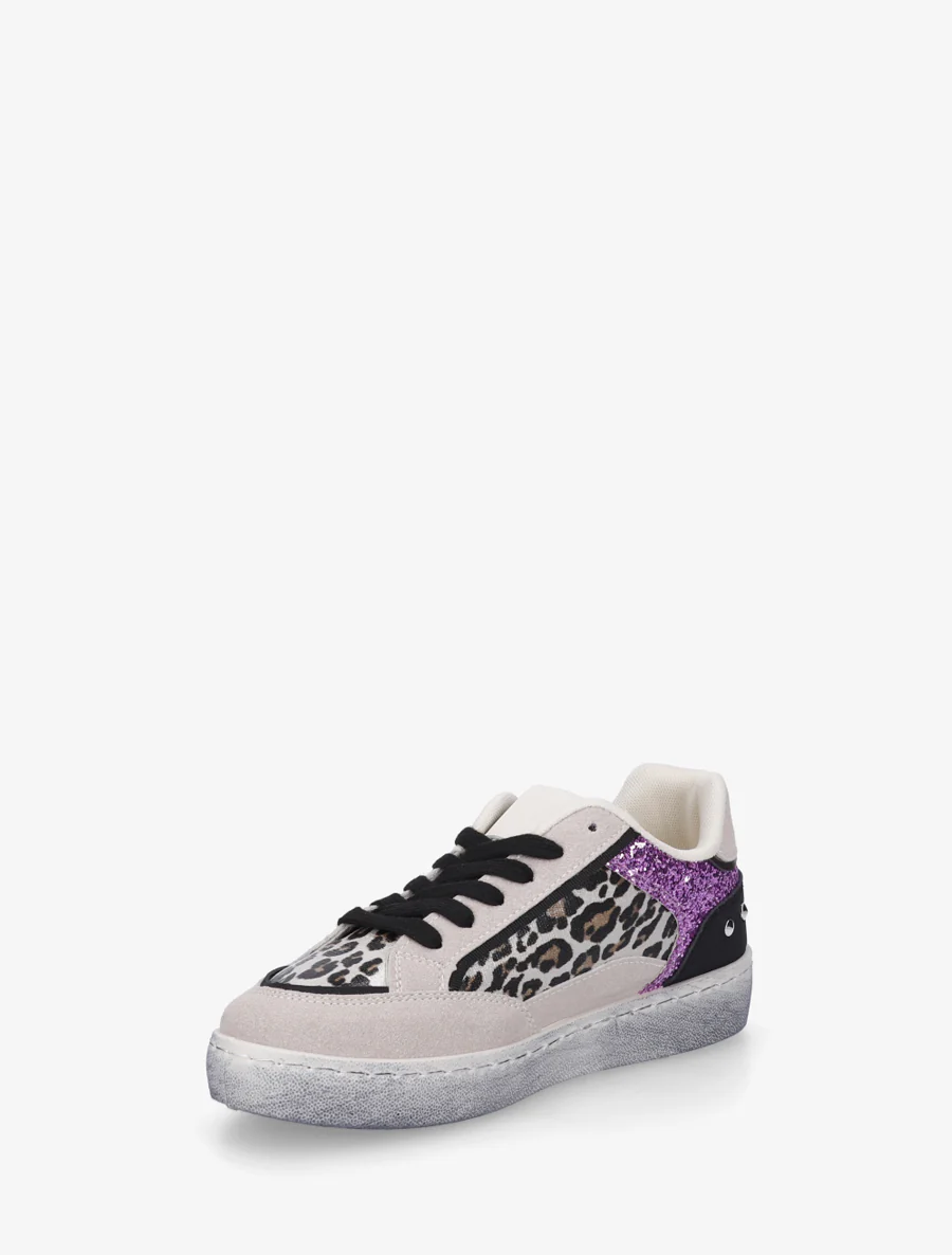 Sneakers à bande pailletée et contrefort clouté - Violet - Image 3
