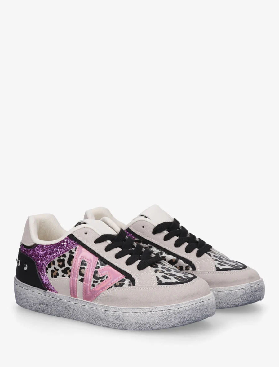 Sneakers à bande pailletée et contrefort clouté - Violet - Image 4