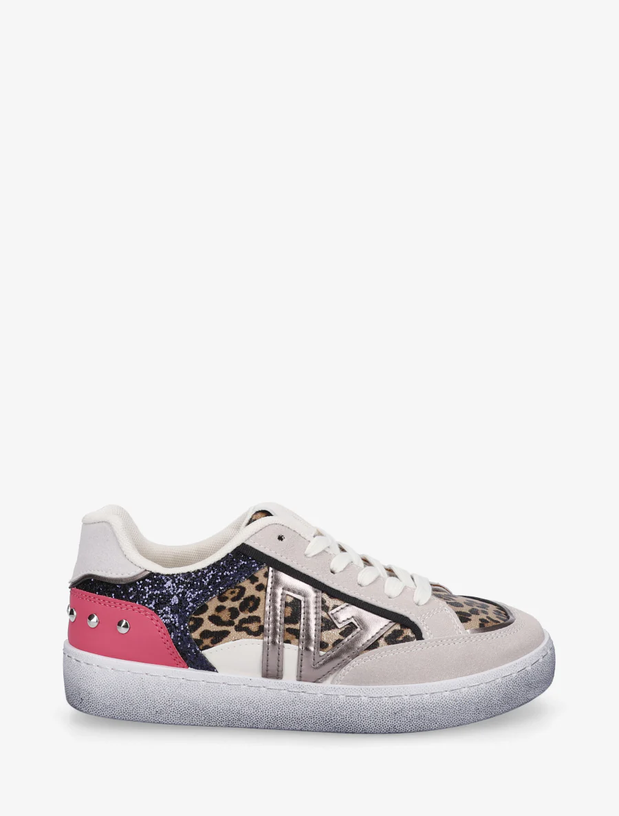 Sneakers à bande pailletée et contrefort clouté - Marine