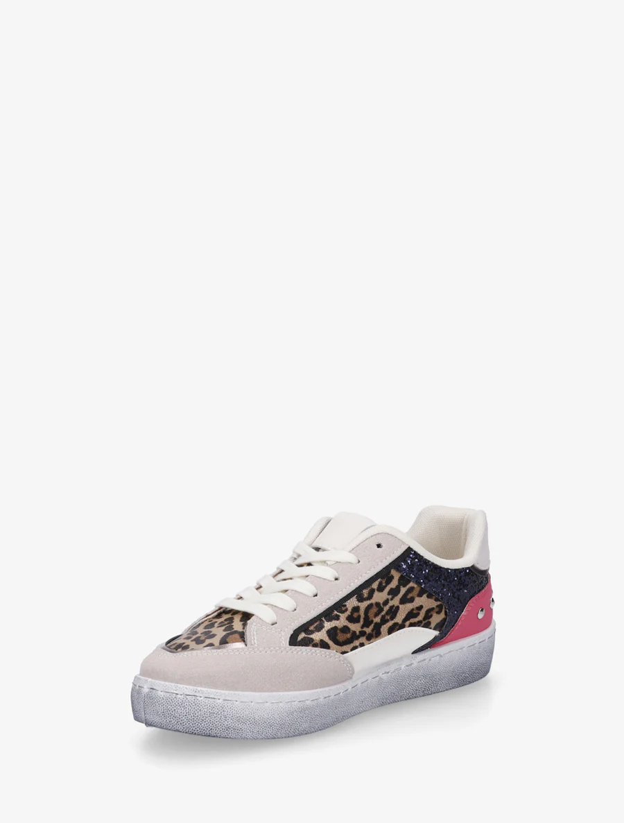 Sneakers à bande pailletée et contrefort clouté - Marine - Image 3