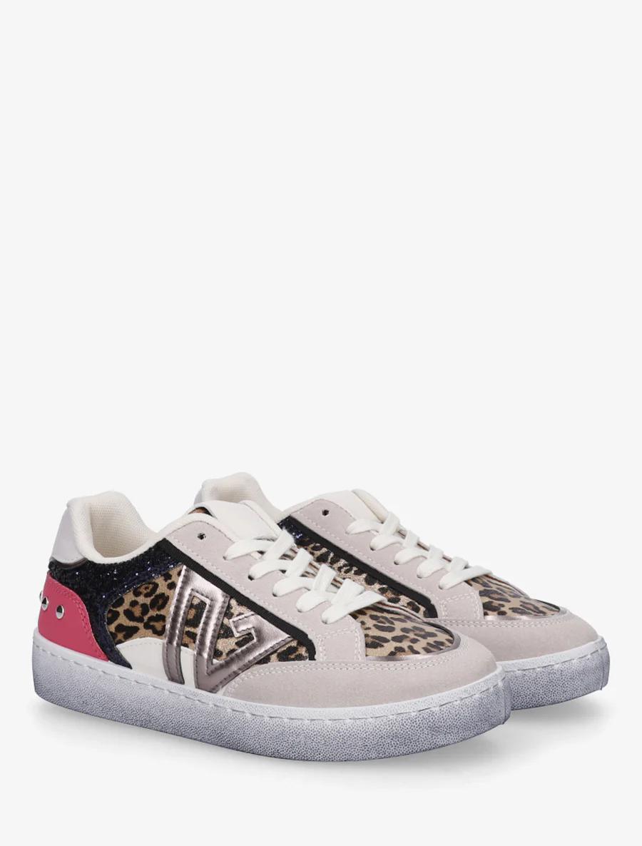 Sneakers à bande pailletée et contrefort clouté - Marine - Image 4