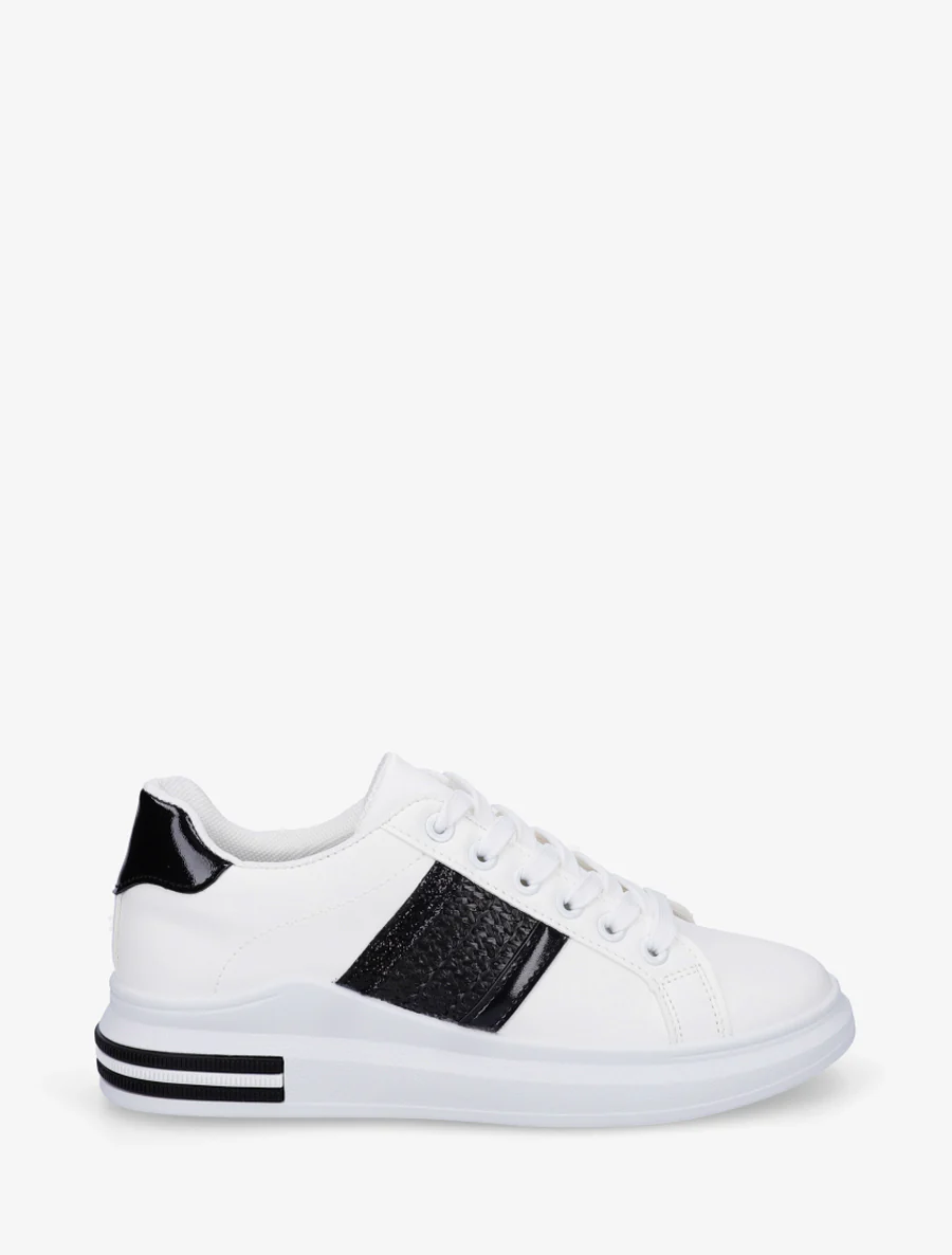 Sneakers à bandes et contrefort contastant - Noir