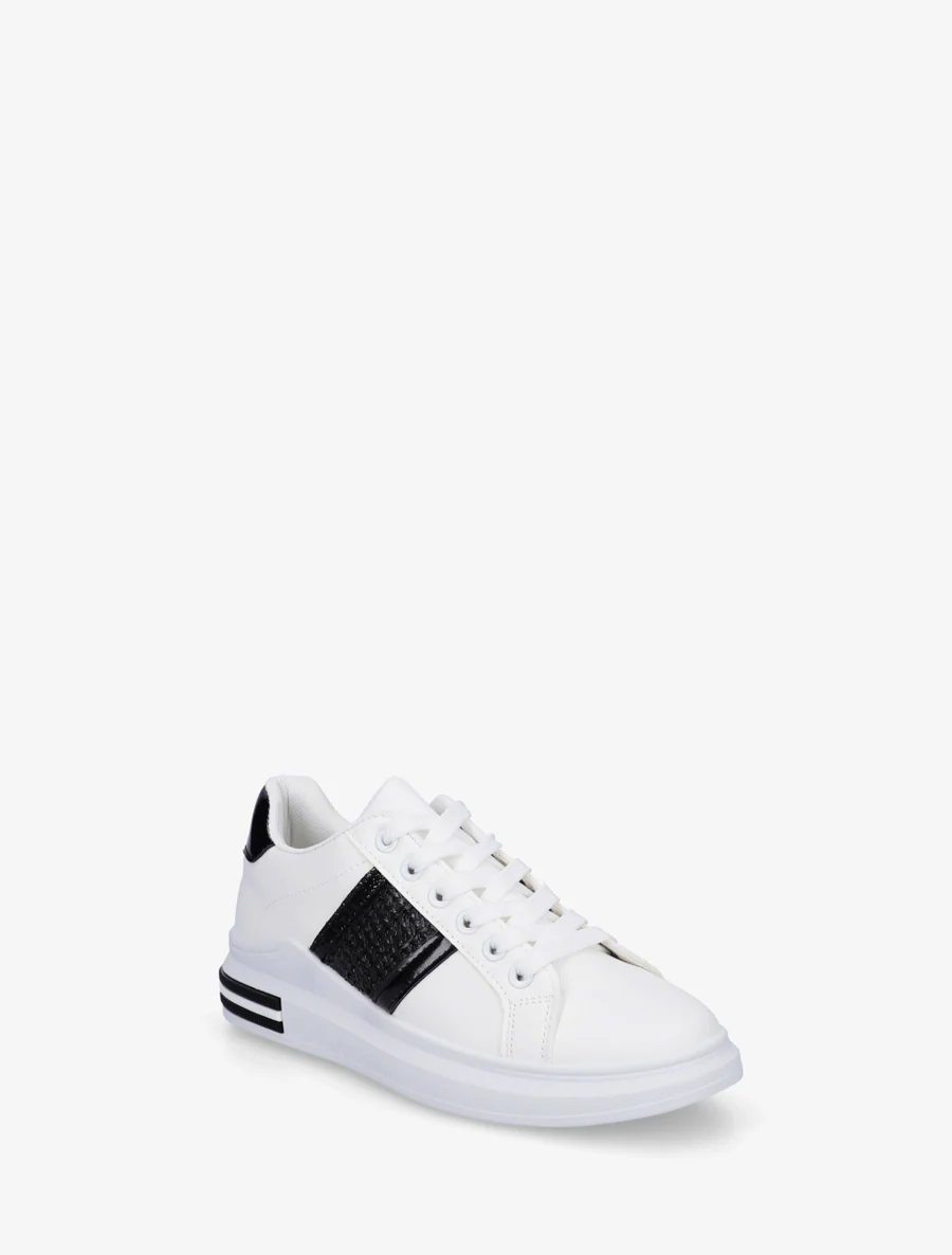 Sneakers à bandes et contrefort contastant - Noir - Image 2