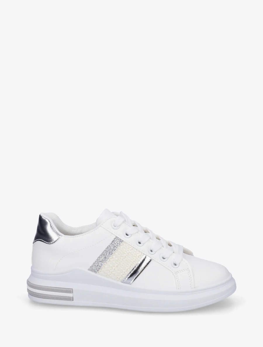 Sneakers à bandes et contrefort contastant - Argent