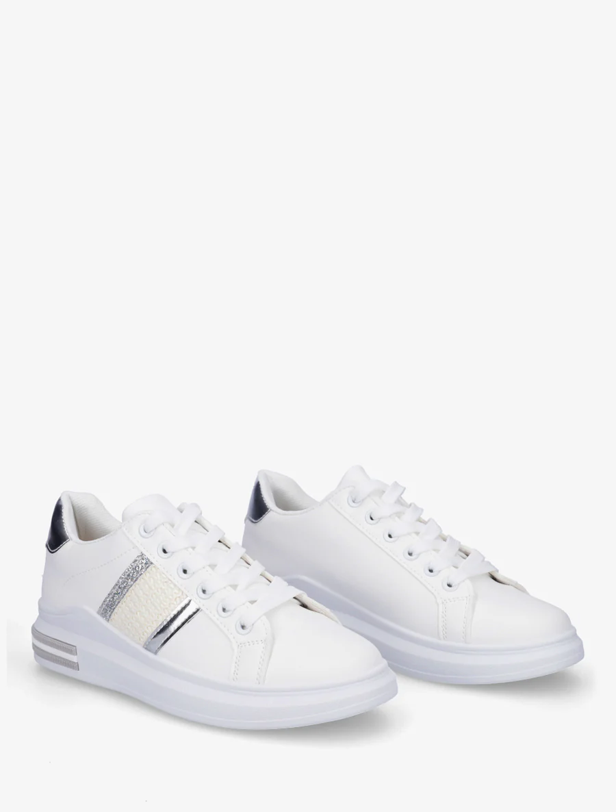 Sneakers à bandes et contrefort contastant - Argent - Image 4