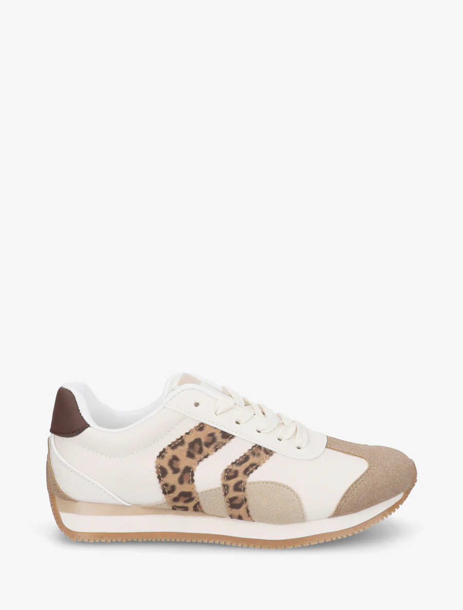 Sneakers à contrefort contrastant et double lacets - Beige