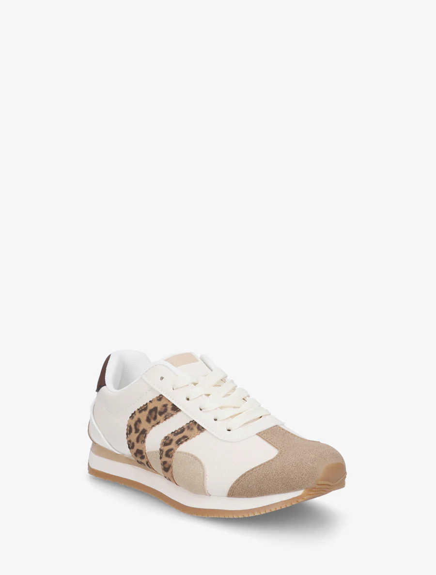 Sneakers à contrefort contrastant et double lacets - Beige - Image 2