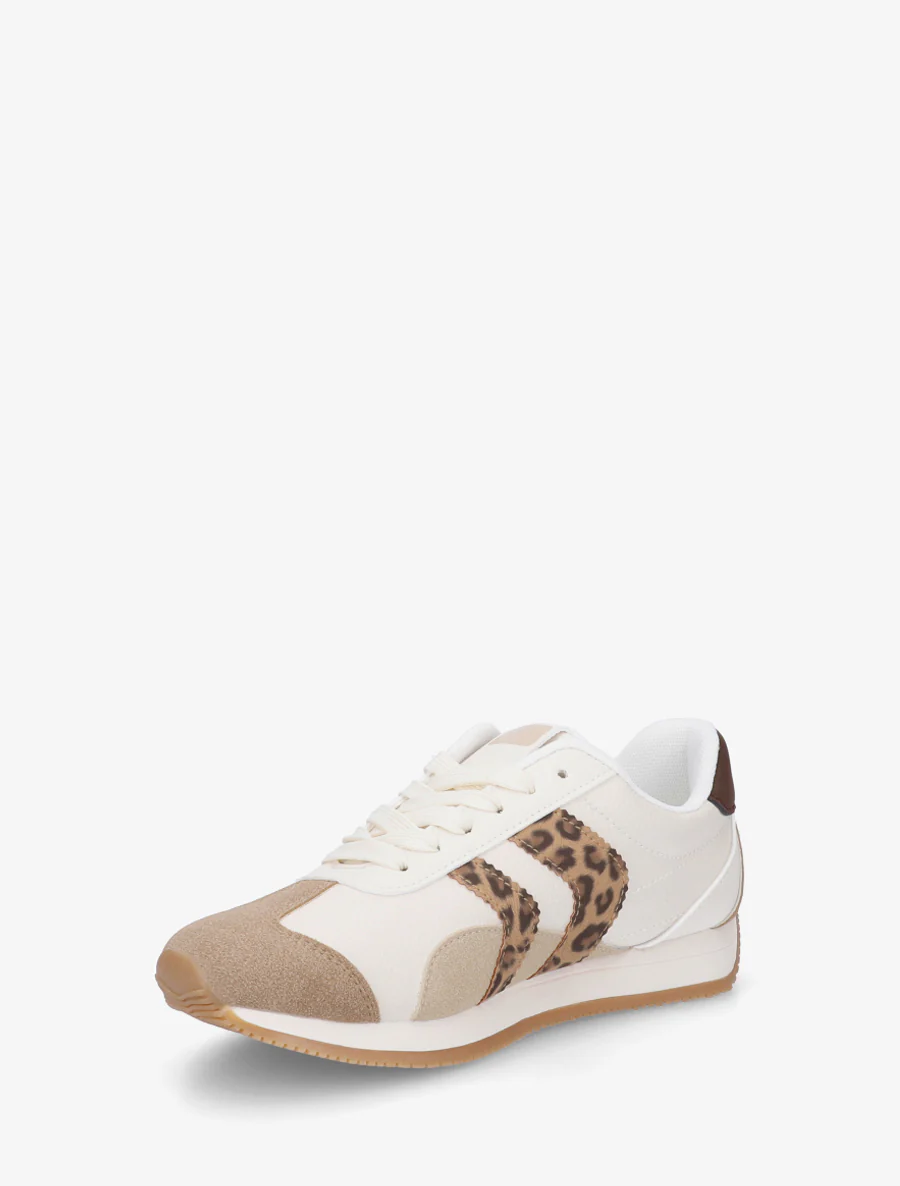 Sneakers à contrefort contrastant et double lacets - Beige - Image 3