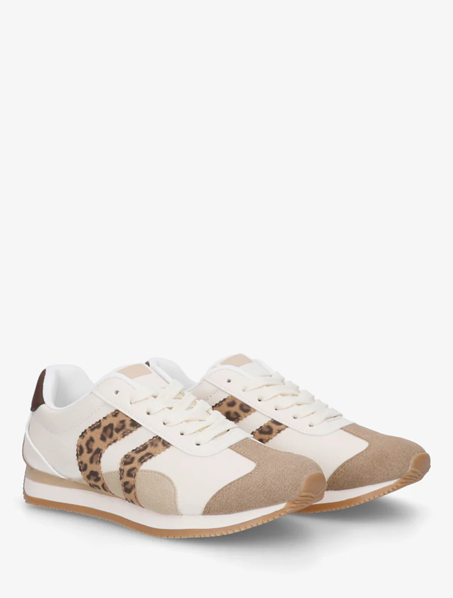 Sneakers à contrefort contrastant et double lacets - Beige - Image 4