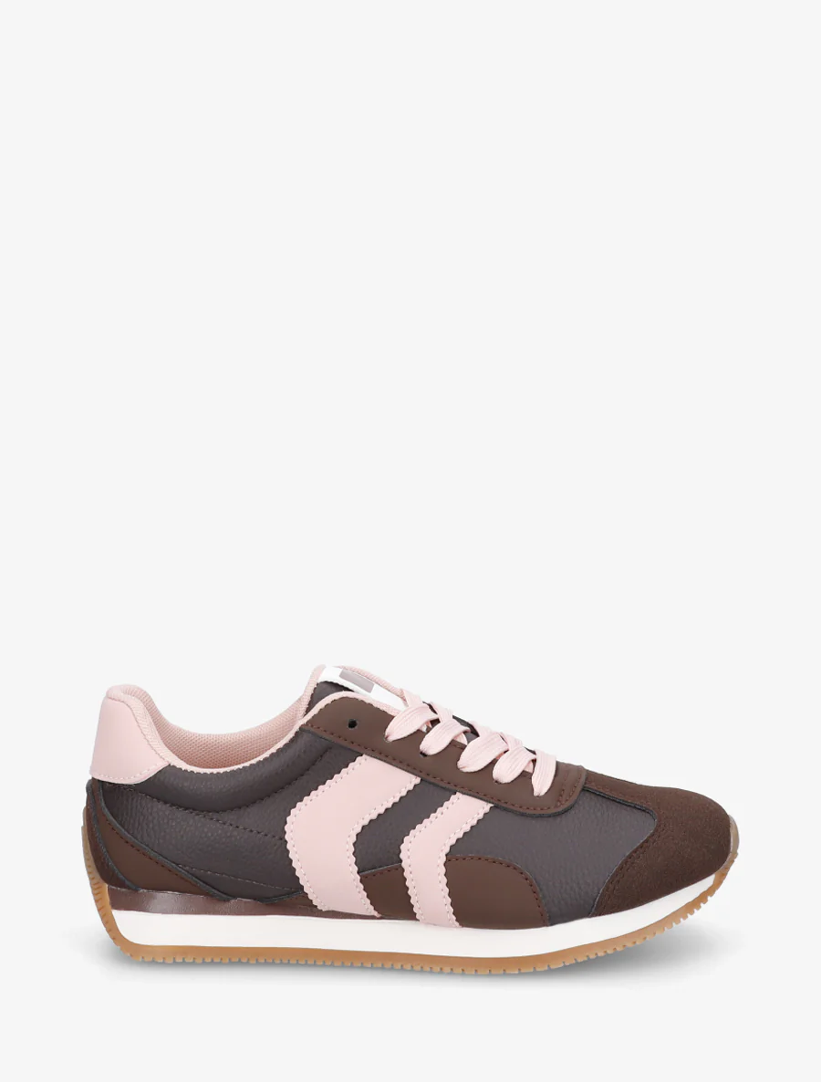 Sneakers à contrefort contrastant et double lacets - Marron