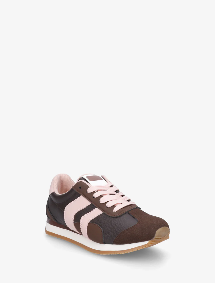 Sneakers à contrefort contrastant et double lacets - Marron - Image 2