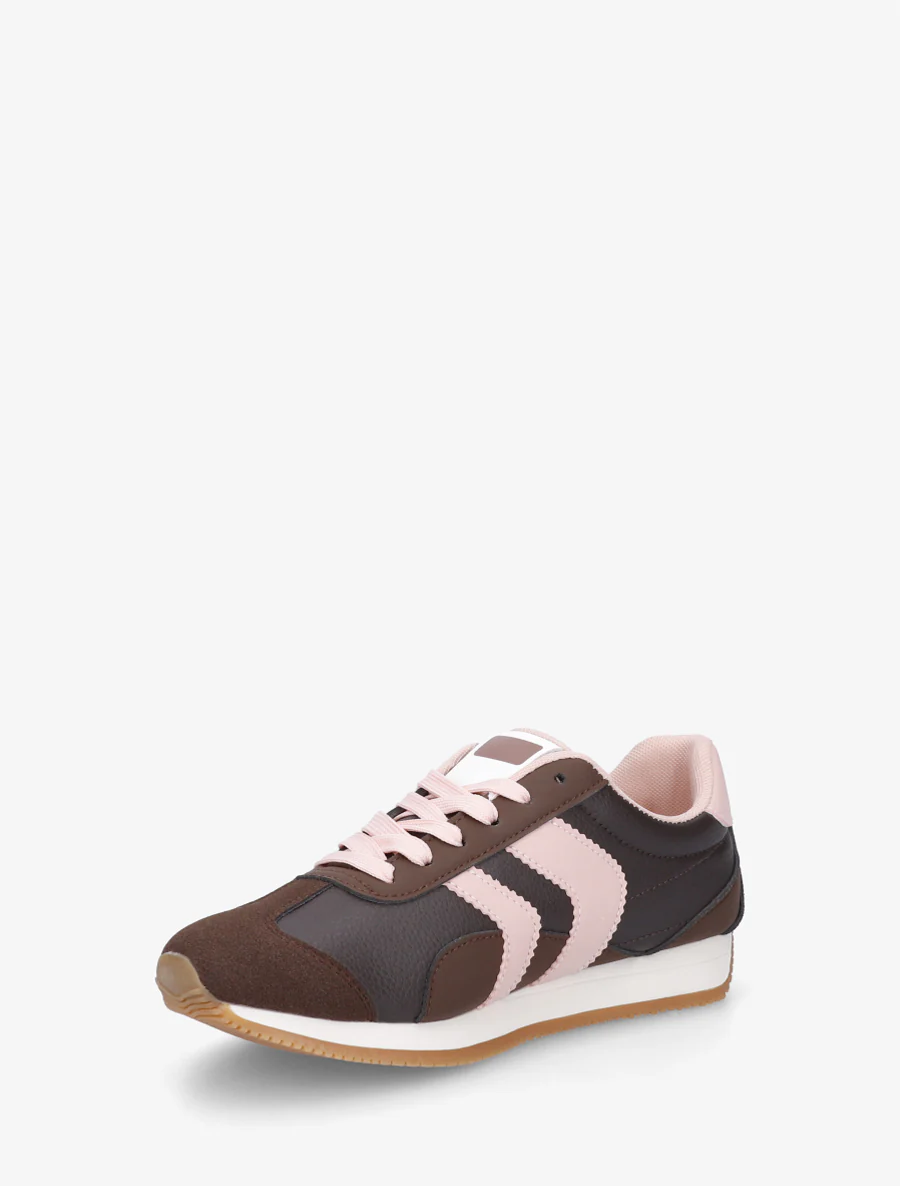 Sneakers à contrefort contrastant et double lacets - Marron - Image 3