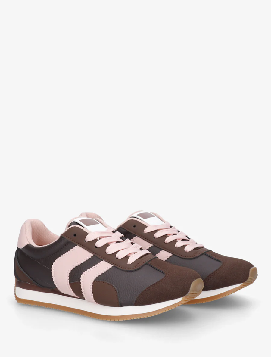 Sneakers à contrefort contrastant et double lacets - Marron - Image 4