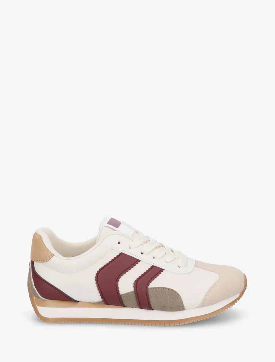 Sneakers à contrefort contrastant et double lacets - Beige