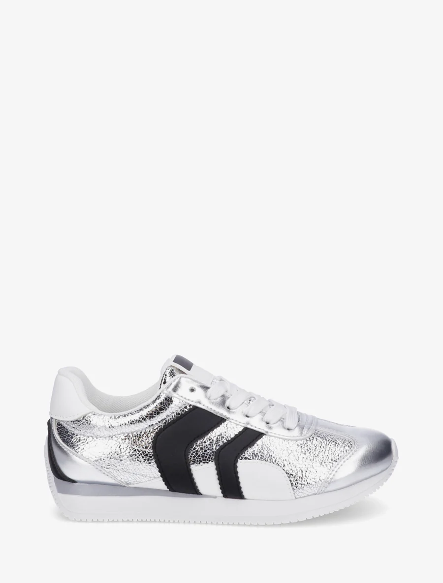 Sneakers à contrefort contrastant et double lacets - Argent