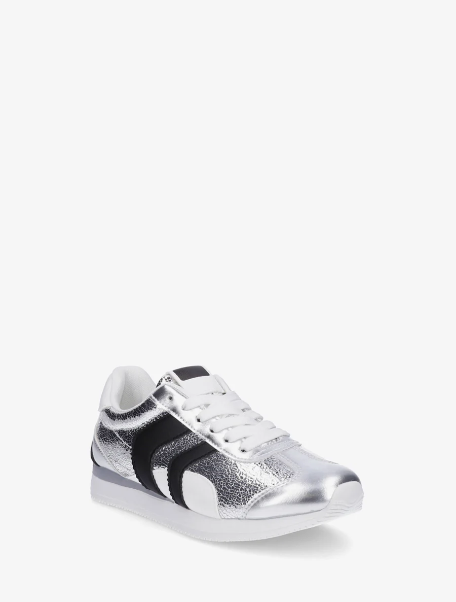 Sneakers à contrefort contrastant et double lacets - Argent - Image 2