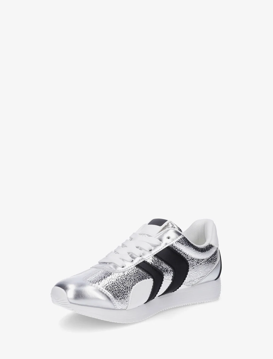 Sneakers à contrefort contrastant et double lacets - Argent - Image 3