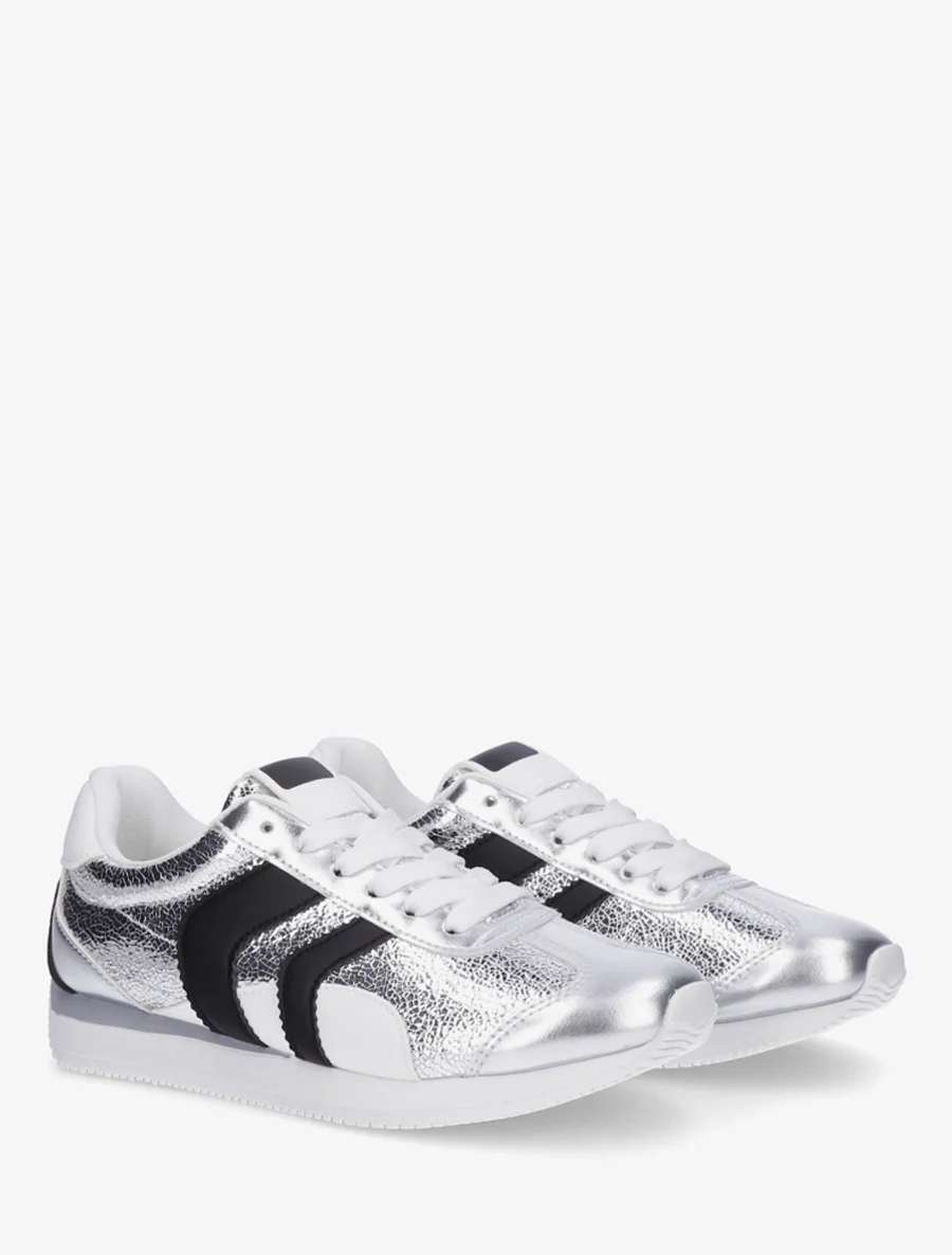 Sneakers à contrefort contrastant et double lacets - Argent - Image 4