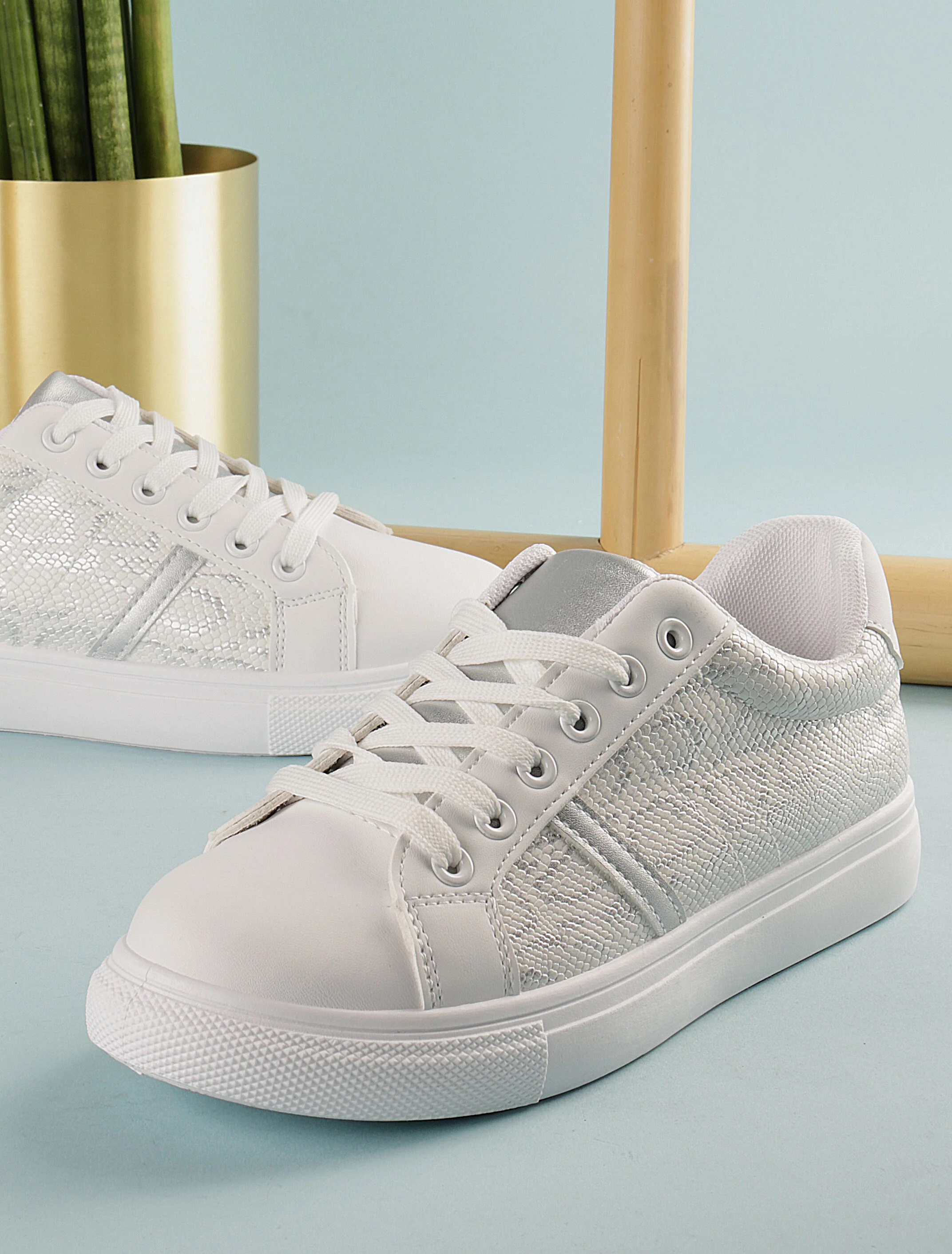Sneakers à corps imprimé python - blanc - Image 5