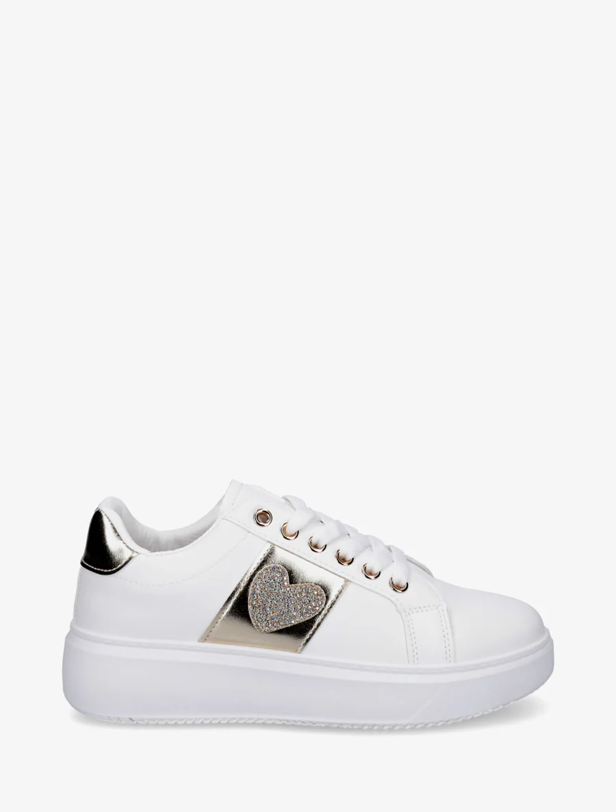 Sneakers à empiècement coeur strassé - Or