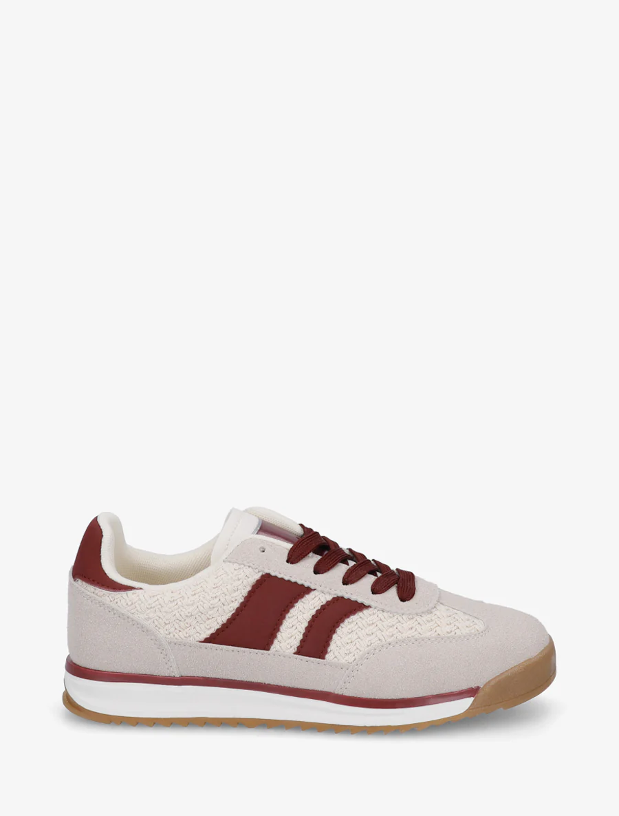 Sneakers à empiècement effet maille et détails contrastants - Bordeaux