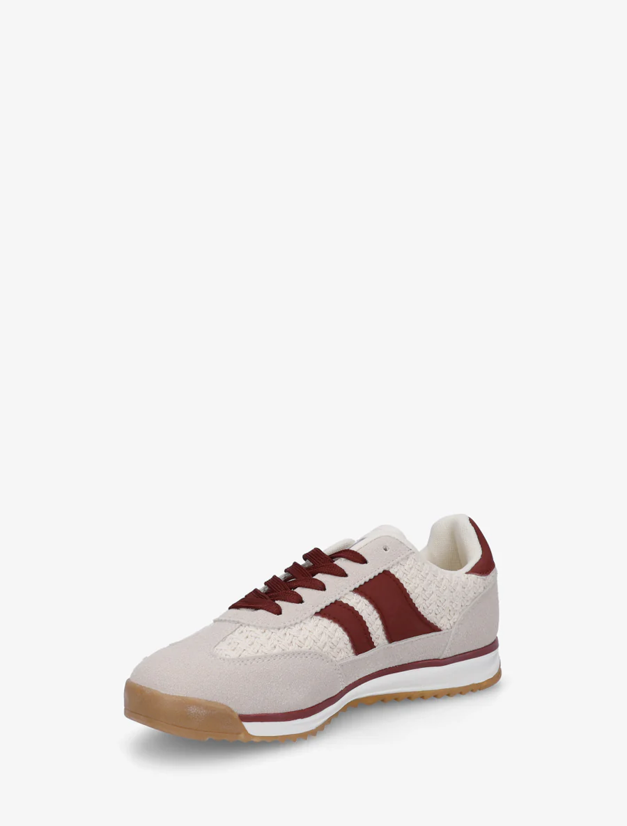 Sneakers à empiècement effet maille et détails contrastants - Bordeaux - Image 3
