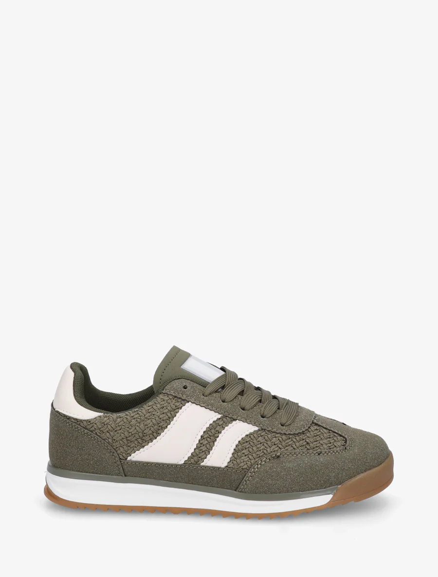 Sneakers à empiècement effet maille et détails contrastants - Kaki