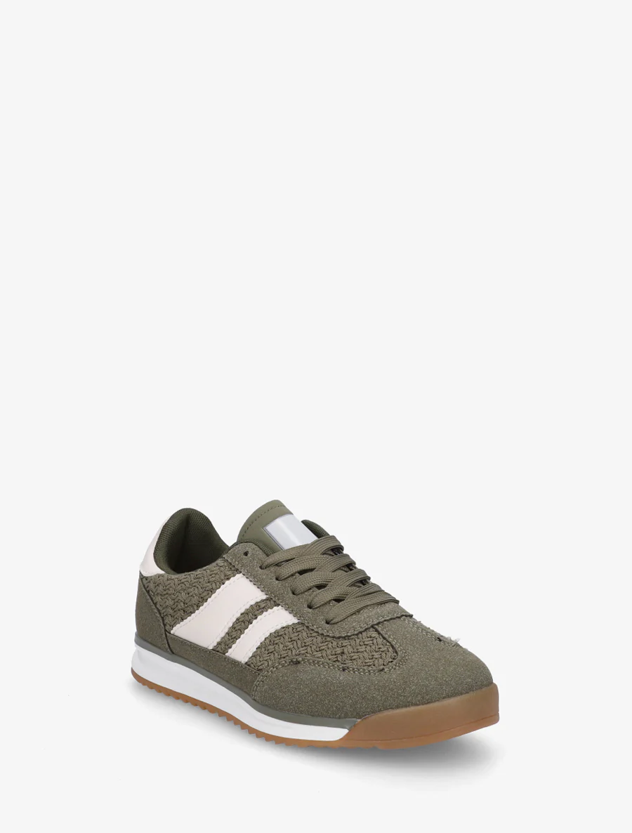 Sneakers à empiècement effet maille et détails contrastants - Kaki - Image 2