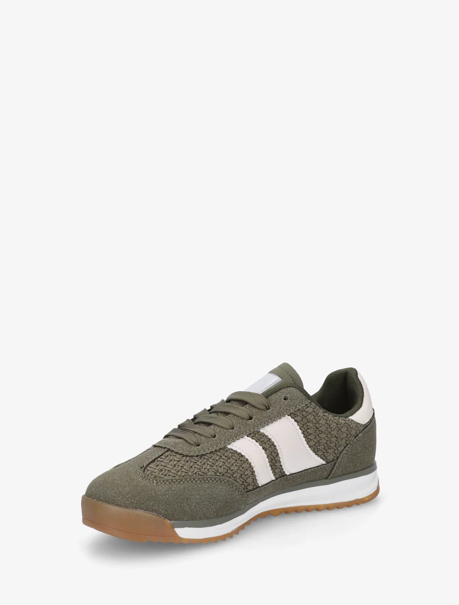 Sneakers à empiècement effet maille et détails contrastants - Kaki - Image 3