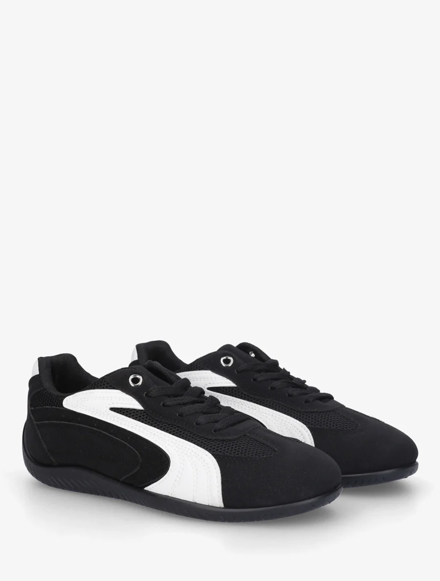 Sneakers à empiècement effet nubuck et mesh - Noir - Image 4