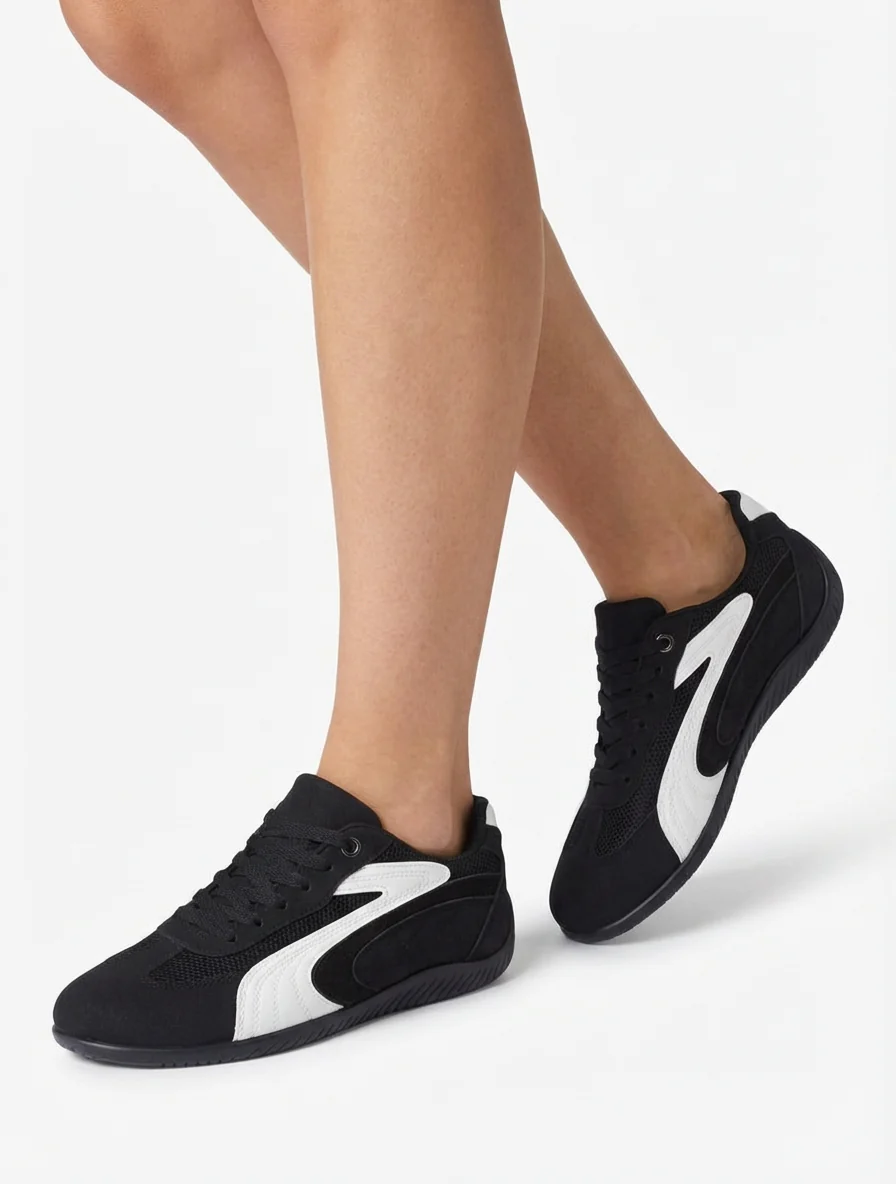 Sneakers à empiècement effet nubuck et mesh - Noir - Image 5