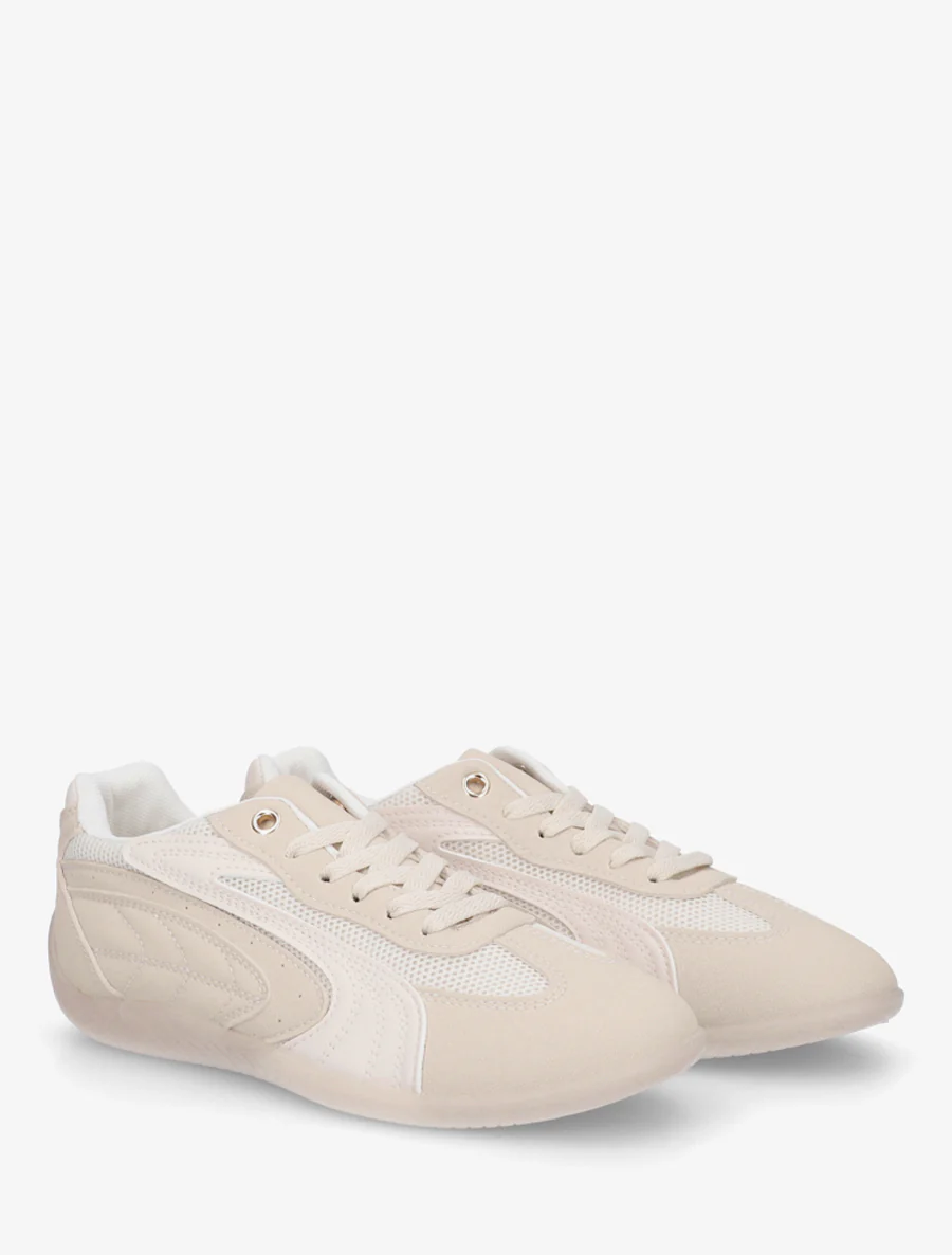 Sneakers à empiècement effet nubuck et mesh - Taupe - Image 4