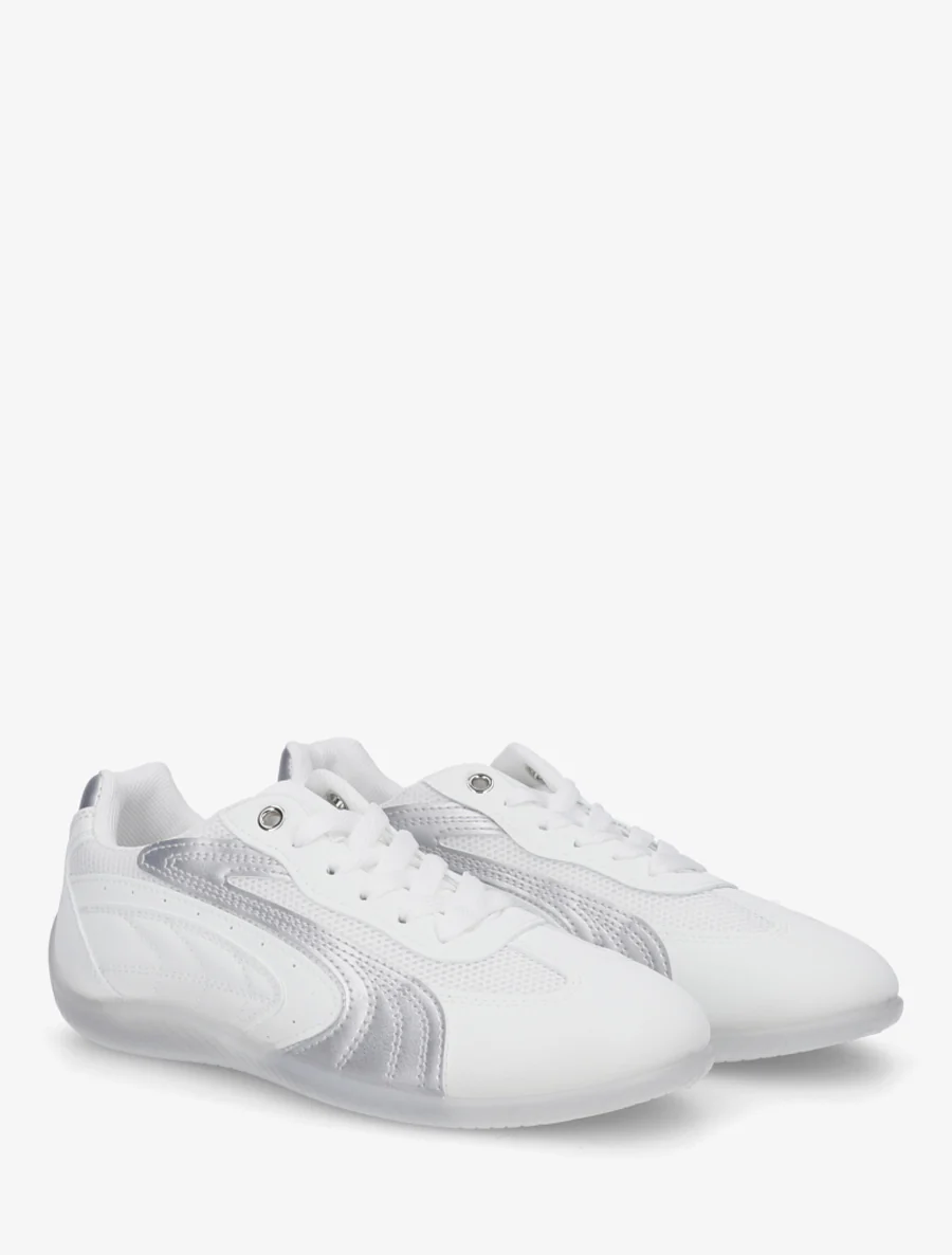 Sneakers à empiècement effet nubuck et mesh - Blanc - Image 4