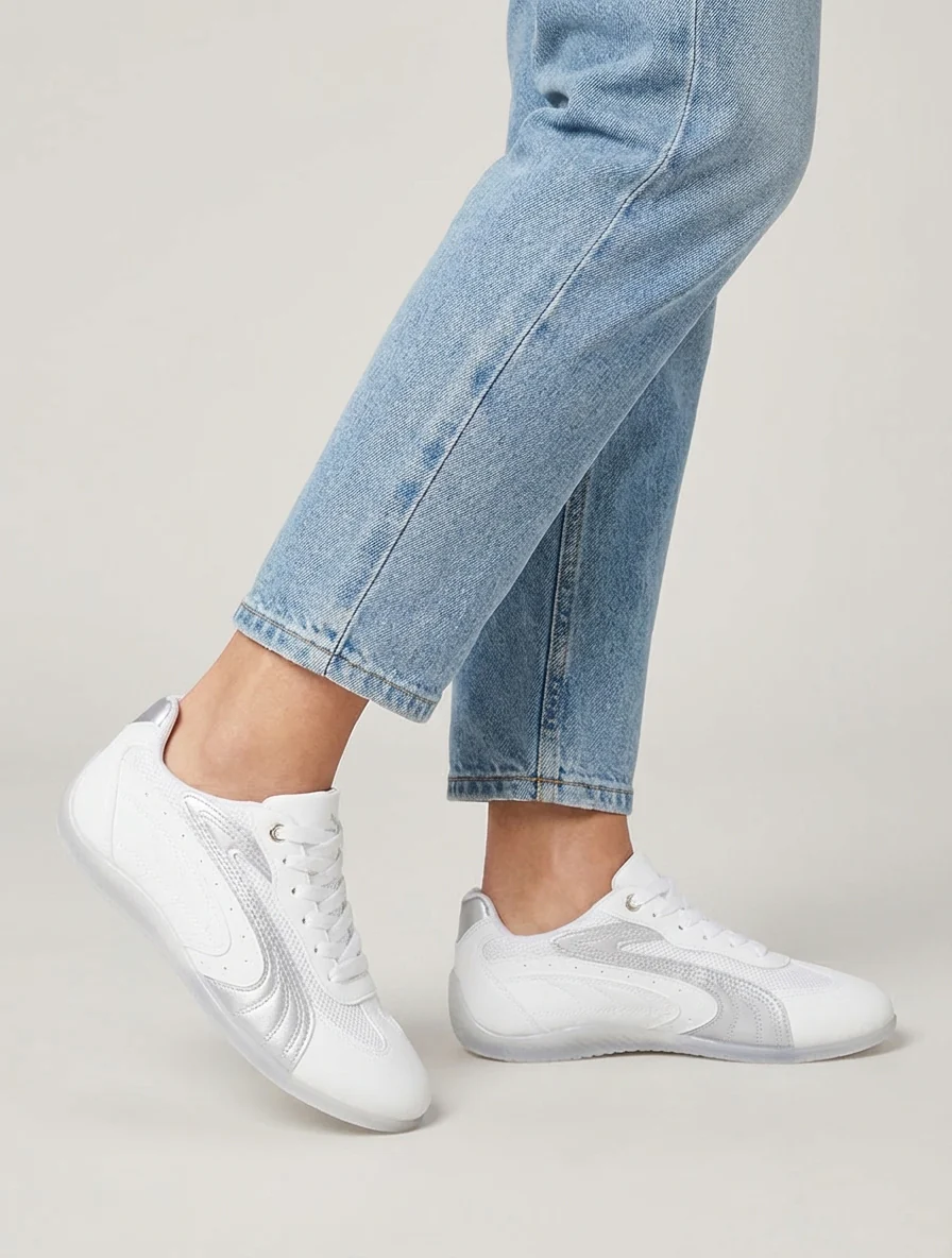 Sneakers à empiècement effet nubuck et mesh - Blanc - Image 5